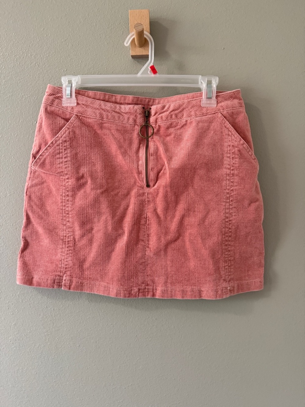 Corduroy Mini Skirt in Dusty Pink with Front Ring Zip